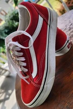 VANS Off The Wall Old Skool Canvas Suede Red Size 6.5W Or 5M