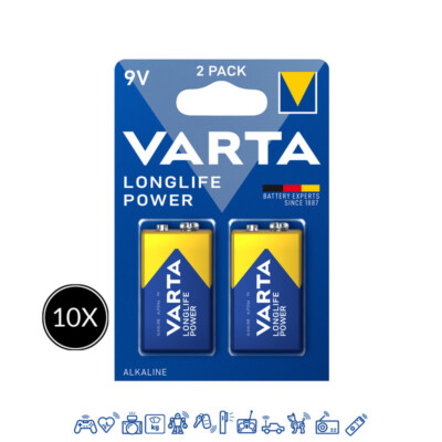 10 x 2er Varta 9V-Block 4922 Longlife Power - 20 Stück - E-Block 6LR61 Batterie