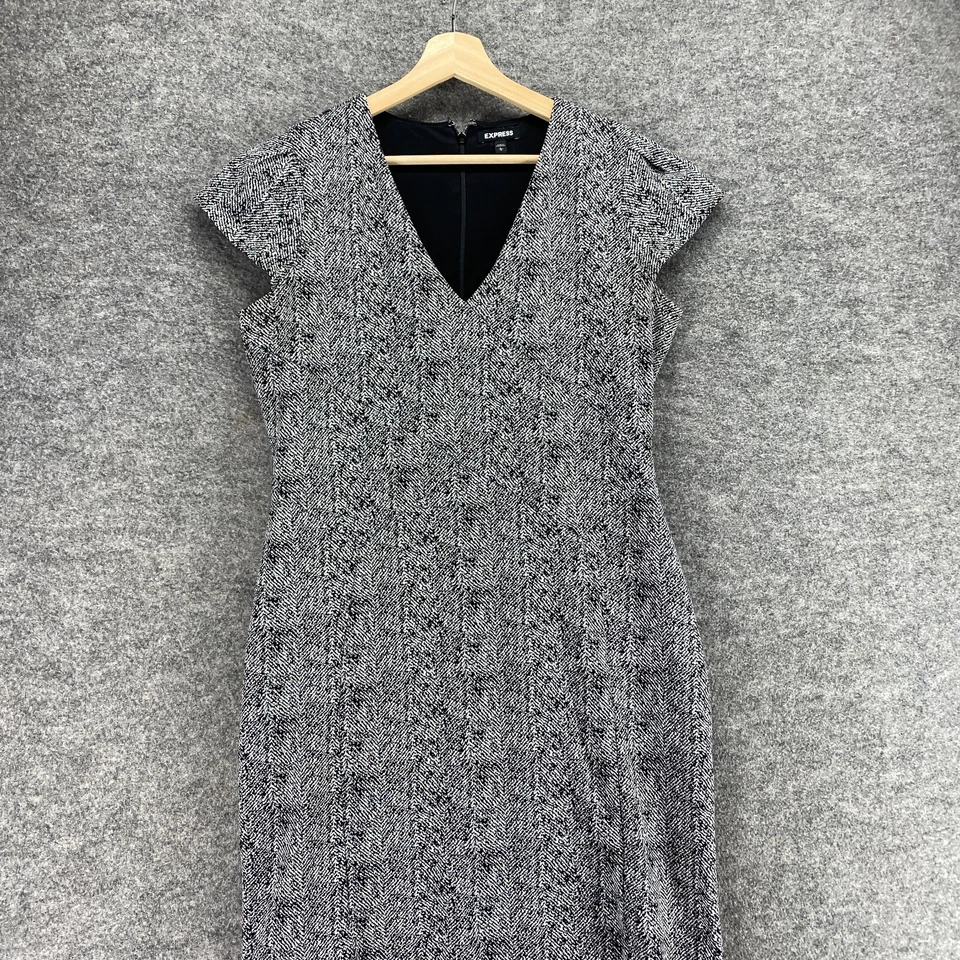 Vestido Express Feminino G Grande Cinza Bainha Geométrica Midi Forrado Zíper Decote V - Imagem 3 de 4