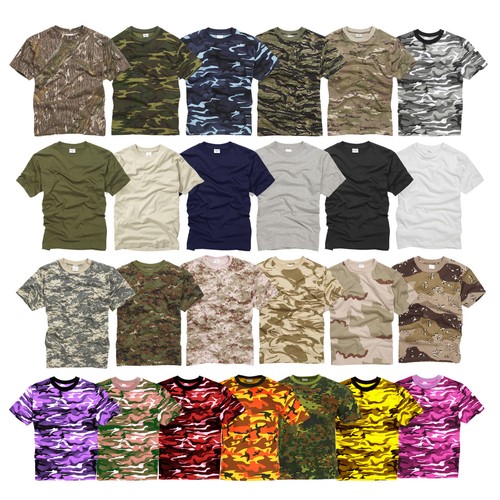 Army T Shirt US Combat Military Short Sleeve Camo Olive Urban Navy Desert Cotton - Picture 1 of 32