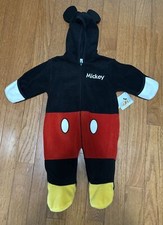 Disney Costume Mickey Mouse Hooded Ears One Piece Footed Zippered Sz 6/9 Months