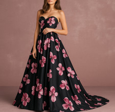 Floral Black floral Sweetheart Strapless Long Party/Prom Train Dress | US 2