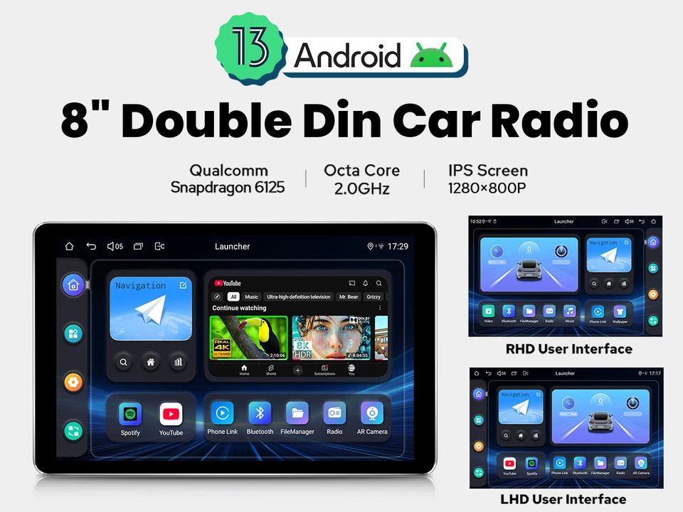 8G+128G Wireless Carplay Double DIN Android 13 Car Stereo 8 inch Touchscreen GPS - Image 3 of 4
