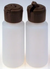 Plastic Bottle w/Brown Turret Lid, 1-oz., (HDPE), 100-Pack, New
