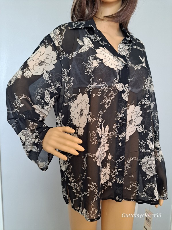 Sheer Pajama Top.  Secret  Treasures,  Size L. Button Front. Sissy Fem CD Trans