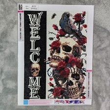 Diamond Painting Finished Completed 3D Wall Art Welcome Skull Roses