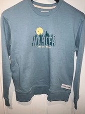 LIFE IS GOOD Women's Crew L/S Pullover SweatShirt WANDER Smokey Blue Medium NWT