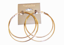 NEW NATASHA GOLD TONE,LEAD FREE DOUBLE HOOPS METAL EARRINGS