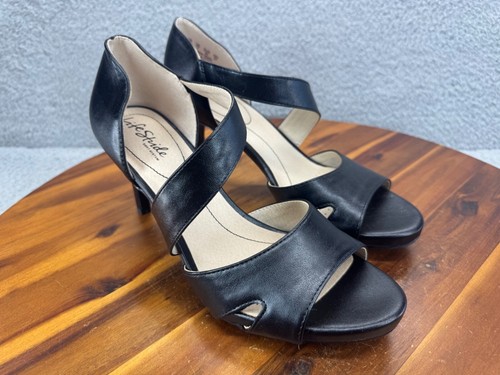 LifeStride Women's Mega High Heels Dress Shoe Sz 10M Black Ankle Strap Peep Toe