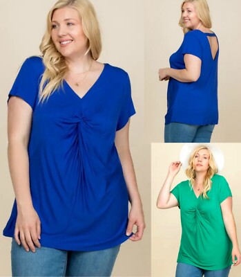 Emerald USA made Plus size Short sleeve Front Twist soft Top 1X,2X,3X