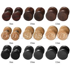 2pcs Men Women Wood Stainless Steel Round Studs Screw Earrings Pierced Ear Plugs