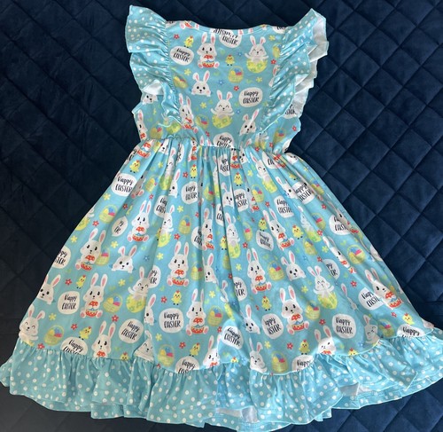 Bunny HAPPY EASTER Turquoise Ruffle Girls 6t Dress Fast Shipping!! - Picture 5 of 7
