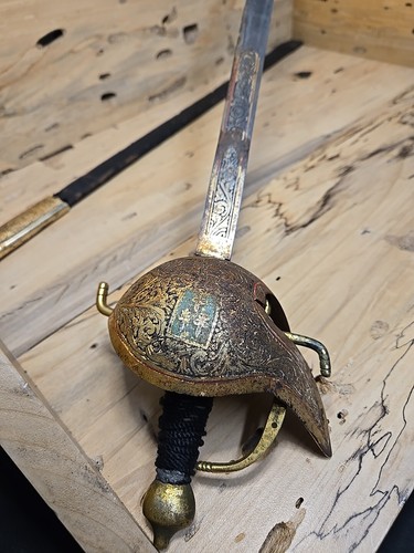 Antique 30" Rapier Sword Spain Military Weapon W/ Damaged Sheath 24" Blade H635 - Picture 2 of 11