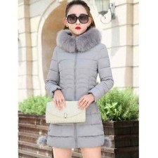 Women Cotton Parka Winter Faux Fur Collar Hooded Coat Long Jacket Outwear Slim