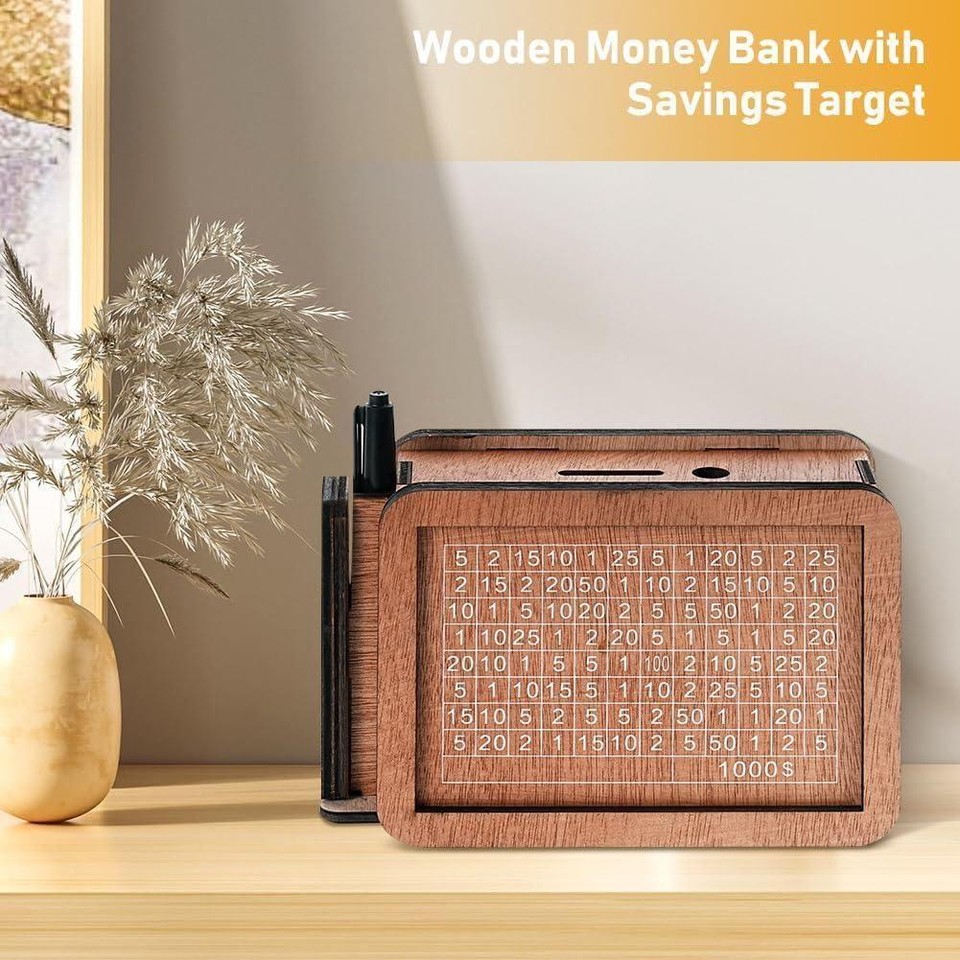 Cash Vault Wooden Savings Box Wooden Cashs Saver Money Box, Cash