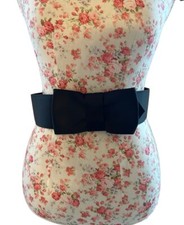 Y2K Vintage Black Flat Bow Belt Avant Garde Glamcore Size 6 Pinup Romantic Wide