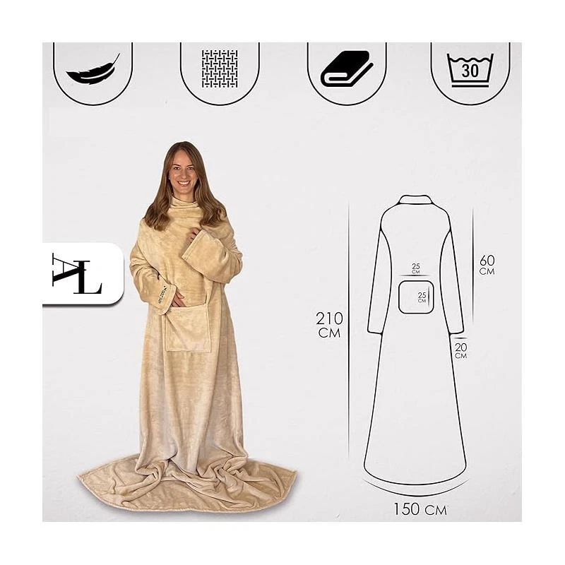 Arne Luend Kuscheldecke mit Ärmeln TV-Decke Wohndecke Ärmeldecke mit Tasche - Bild 2 von 4