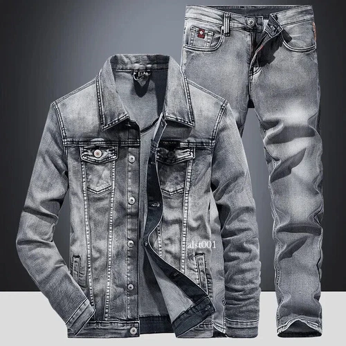 Denim Suit Men's Slim Two-piece Spring Autumn Jacket Jeans Coat Pants Suits Set - Afbeelding 8 van 26