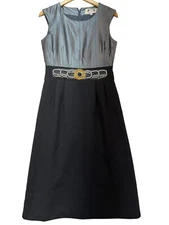 Spicy Couture A-Line Dress Size 4 Black Gray Sleeveless Midi Beaded Vintage