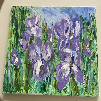 Painting Acrylic Palette Knife Iris Flower Canvas 12x12 - LOCAL ARTIST