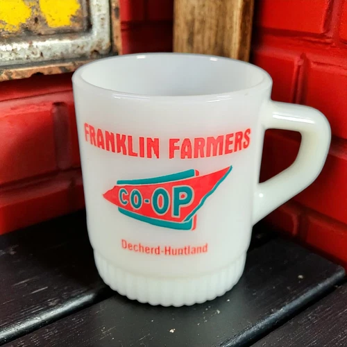 Vintage Fire King Franklin Farmers Co-Op Glass Mug Cup Decherd-Huntland Tn.