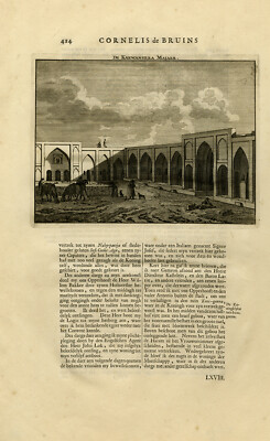 Antiker Druck-Topographie-Karawanserei Majaer bei Isphahan-Iran-De Bruyn-1711