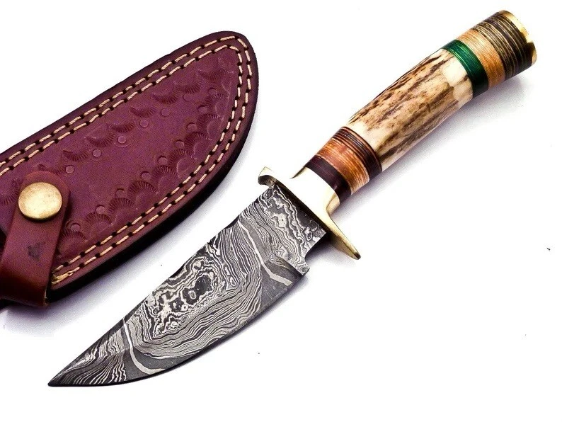 Best Vintage Design Damascus Fix Blade Skinning Knife Stag Antler Handle - Image 2 of 3