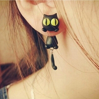 1 Paar Modeschmuck Damen 3D Tier Katze Polymer Clay Ohrstecker Ohrring O:J~