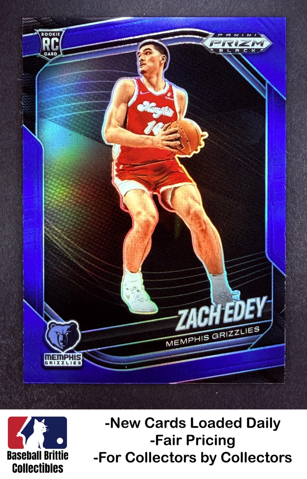 2024-25 Panini Prizm Black #64 Zach Edey Blue #/199 Rookie Memphis Grizzlies