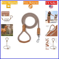 Brown Leather Handle Dog Leash, Heavy Duty Rope, 4/5/6 Ft, Small-Med-Large