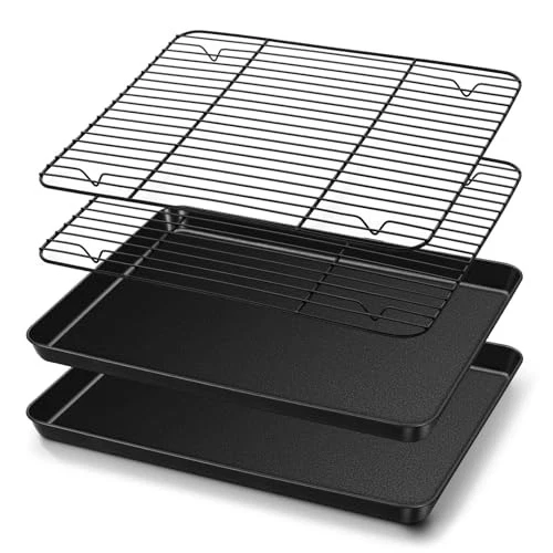 TeamFar Baking Sheet with Rack Set, 16" x 12" x 1" - Black