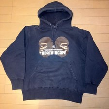 A BATHING APE M Size Hoodie 90s 00s Vintage Navy Graphic Print Ape Face