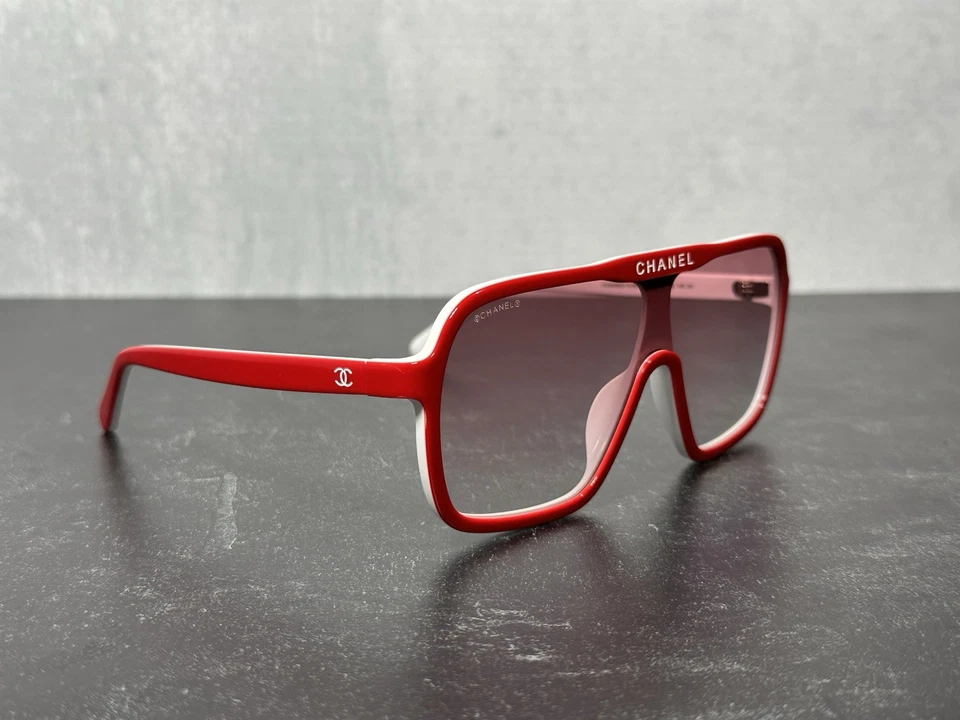CHANEL 9158 SHIELD SUNGLASSES c.816/VH RED & WHITE w/MIRROR LENS! SHIPS TODAY! - Image 3 of 4