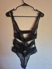 Victoria Secret Black Lace Teddy Bodysuit Lingerie Small NWT G-String Cutout 70