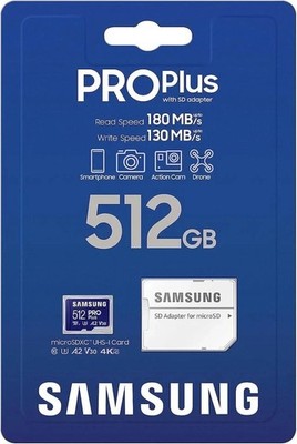 Samsung PRO Plus 512GB Micro SDXC Card U3 A2 V30 UHS-I with Adapter New