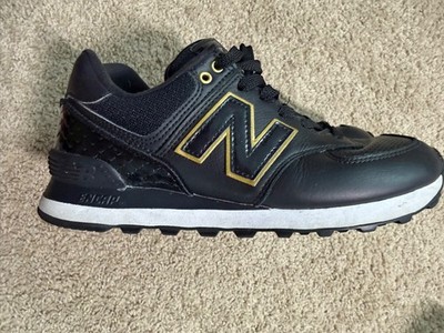 New Balance 574 Black Gold Leather Sneakers Women s Size 8 WL574LDF Low Top