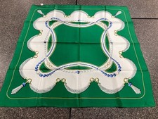 Vintage Must de CARTIER Les Green Foulard 100% Silk Scarf Handkerchief 82cm