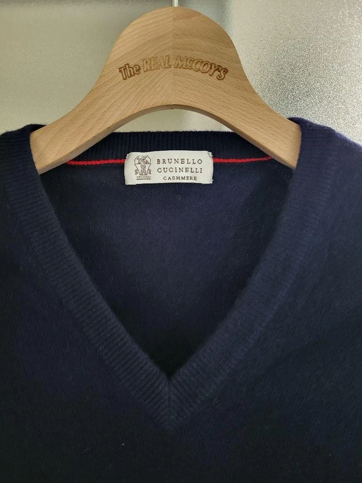 BRUNELLO CUCINELLI Hombres Top Cachemira 100 Cuello en V Chaleco Azul Marino 46 Edición Limitada Muy Buen Estado Foto 2 de 4