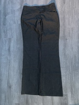 JOE B Women s Gray Pinstripe Dress Pants Flat Front Button Zip Cotton Blend