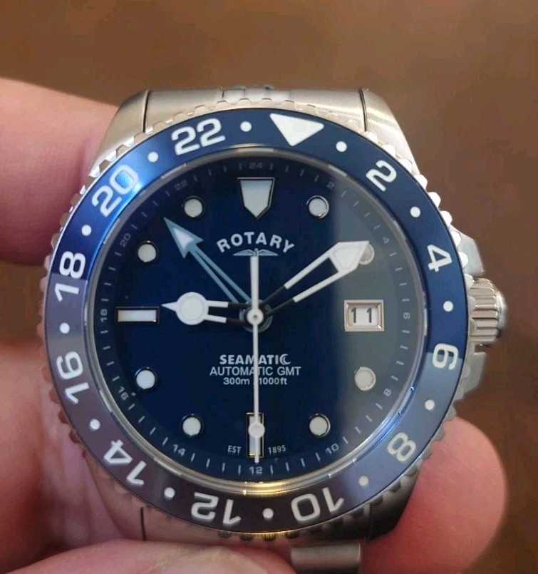 Rotary Watch Seamatic GMT RGB10005/04 date 300m Blue Bezel Dial