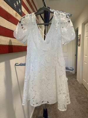 Francescas Lace Off The Shoulder Fit And Flare White Dress Lined Woman s M