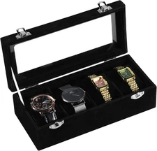 4-Slot Watch Box,Velvet Watch Case with Glass Lid,Watch Organizer Box for Men...