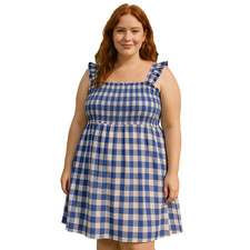 Old Navy Dress Womens 4X Blue White Checkered Cap Sleeve Milk Maid Baby Doll