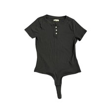 Madewell Black Henley Ribbed Short Sleeve Bodysuit Size Medium Casual Everyday
