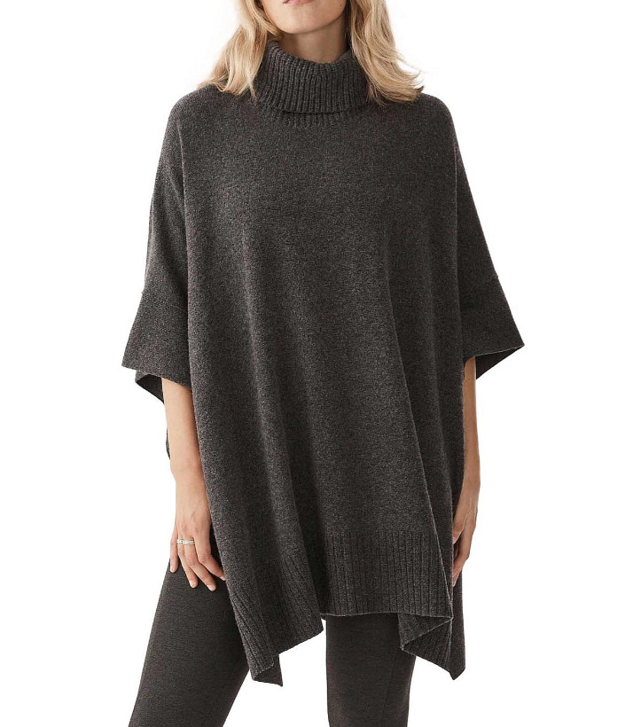 Commonry roll neck poncho jumper knit one size grey extra fine merino wool