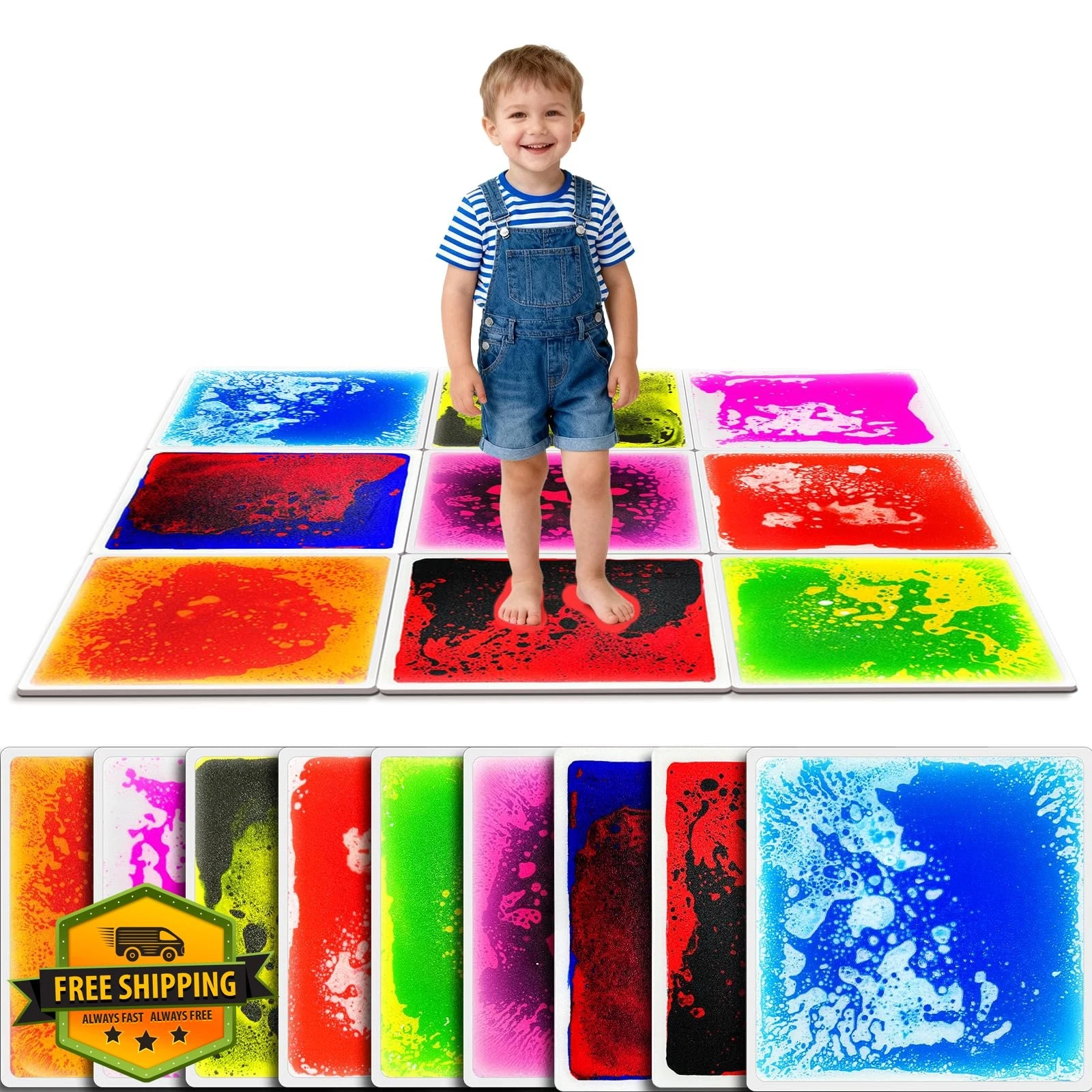 Onyoloy 9pc Liquid Sensory Floor Tiles Toddlers Lava Mats