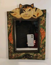 VTG Wooden Folk Art Carved Cat & Mice Framed ...