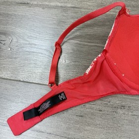Victorias Secret Push Up Bra 36D Coral Pink Floral Lace Bow Sexy Angel Bombshell