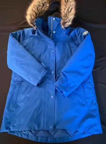 Lands’ End Women’s Expedition Down Waterproof Winter Parka M Blue Faux Fur Hood image 5