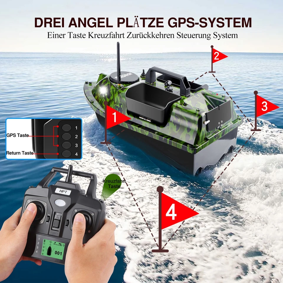 GPS köderboot Karpfen Angel GPS Futterboot mit Echolot Fischfinder, Akkus,Tasche - Bild 3 von 4